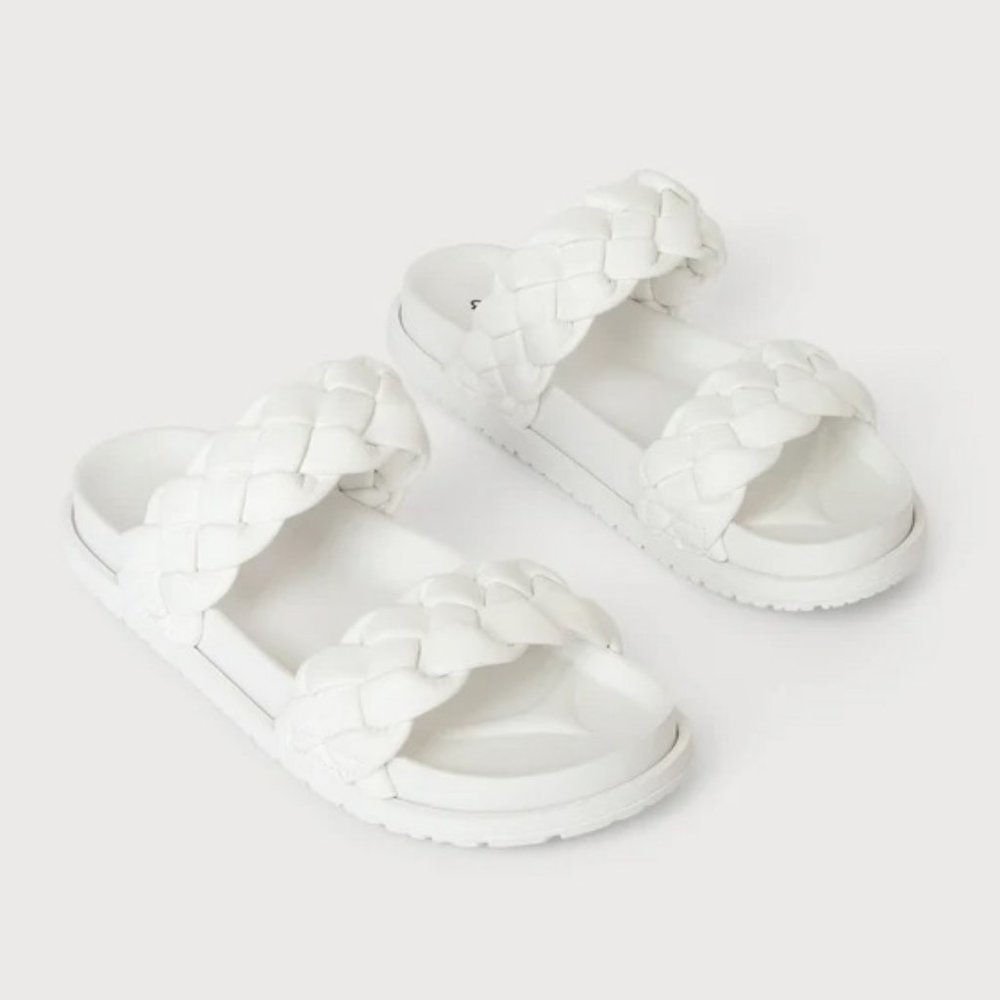 NEW White Braided Double Straps Slip On Platform Slides Slipper Sandals Shoes - Picture 8 of 16